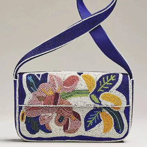 Sac à bandoulière perlé à motif floral, style bohème, à sangle unique, motifs blanc, rose, bleu, jaune, pour toutes les saisons, usage quotidien - Product Image 1