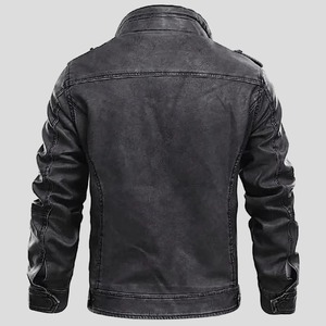 เสื้อแจ็คเก็ตหนังผู้ชายสไตล์คาเฟ่เรเซอร์สีเทาแบบดิสเทรส - Product Image 2