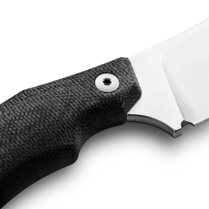 Cuchillos de caza con mango de textura rugosa negra, hoja fija plateada, anillo de dedo redondo y funda de cuero negro para acampar - Product Image 2