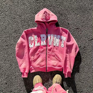 500gsm Custom Logo Mens Acid Wash <b>Sun</b> Faded Distressed Patches Hoodies Embroidery Applique Oversized Boxy Zip up Hoodie for Men - Product Image 1