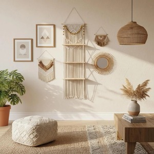 Handmade Three Tier Macrame Wall <b>Shelf</b> With Wooden Platforms For Books Plants Candles Storage And Display Wholesale From India - Product Image 2