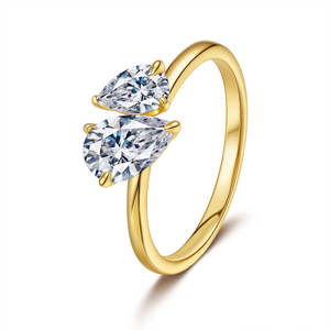Anillo de Oro Rosa/Amarillo/Blanco de 18K con 2 Diamantes Cultivados en Laboratorio con Corte Pera CVD HPHT para Mujer, para Boda/Compromiso/Regalo, Certificado IGI - Product Image 2