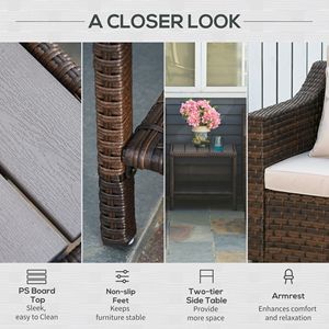 Set di Mobili da Esterno in Rattan PE a 5 Pezzi, Beige, con 2 Poltrone, 2 Pouf e Tavolino da Caffè per Conversazione - Product Image 6