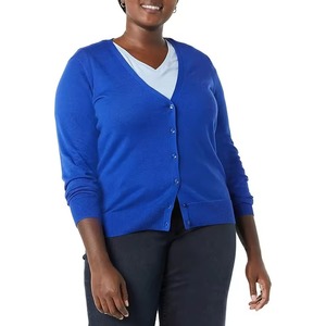 Pull en maille uni à manches longues et col en V avec logo frontal, respirant, en polyester/coton, pour femme, qualité HIGH STREET, hiver - Product Image 4