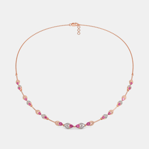 Rose Gold Plated <b>Choker</b> Necklace With Marquise Cut Diamonds And Pink Gemstones Plant Pattern Women's Luxury Jewelry - Product Image 1