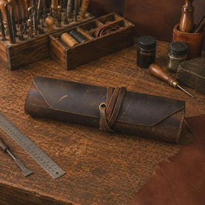 Genuine Leather Roll Up <b>Tool</b> Organizer Heavy Duty Craft <b>Tool</b> Storage Bag For Woodworkers <b>Carpenters</b> Mechanics OEM for sale - Product Image 4