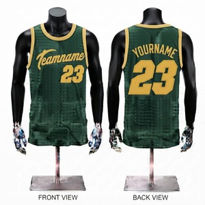 Maillot de basket personnalisé vert et or pour homme, sans manches, en maille sublimée, respirant, coupe classique - Product Image 1