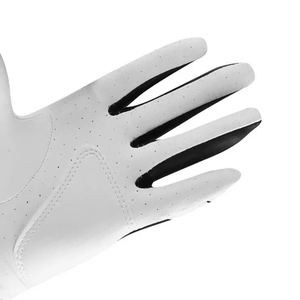 Guantes de Golf de Rendimiento Híbrido |   Palma de cuero genuino blanco con expansión de nudillos elásticos negros |   Ropa de Golf Transpirable y de Ajuste Suave - Product Image 3
