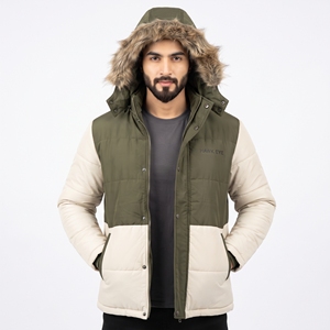 Wholesale Custom Men's Corduroy Padded <b>Coat</b> Faux Fur <b>Lined</b> Two Tone Winter Parka Wind Resistant Streetwear - Product Image 5