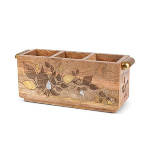 Organizador de Madera con Diseño Floral Pintado a Mano, con Divisores Resistentes, para Cubiertos, Condimentos, Organizador de Mesa para Fiestas - Product Image 1