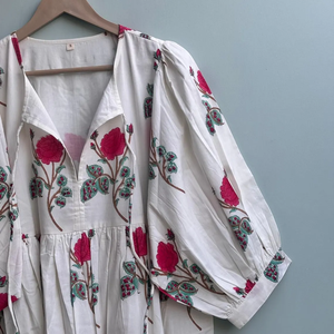 Robe midi décontractée pour femme, toutes saisons, en coton tissé 100%, unie, à manches courtes, taille empire, style babydoll, coupe ample, col en V - Product Image 2