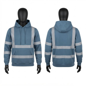 Sudadera de Trabajo Premium para Hombre, 300 GSM, Forro de Algodón, Paneles con Cinta Reflectante Azul, Logotipo Personalizado en Relieve, Ropa de Seguridad - Product Image 1