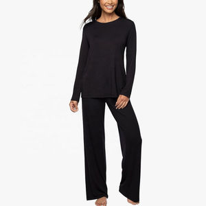 Vêtements de nuit pour femmes, ensemble de pyjama en coton et polyester confortable pour femmes, ensemble de pyjama en jersey suédé pour femmes, haut et pantalon, service OEM - Product Image 2