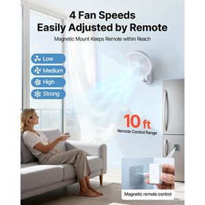 "8.5 <b>in</b> Wall Mount Metal Fan with Remote Control 10 ft Powerful Airflow DC Motor 4 Speeds <b>Timer</b> Auto AU/US <b>Plug</b>" - Product Image 4