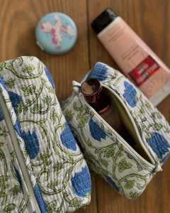 Set of 3 Hand Block Printed Toiletry Bag Handmade Cotton Quilted Cosmetic <b>Makeup</b> Bags Womens Travel Accessories Handbag - Product Image 4