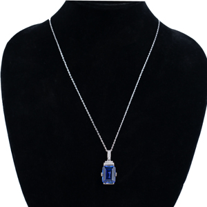 Collar con Colgante de Zafiro Azul Real Corte Esmeralda, Cadena de Plata de Ley con Cristales, Joyería para Mujer, Regalo de Aniversario o Cumpleaños - Product Image 2