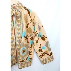 Floral Embroidery Cotrise <b>Jacket</b> Vintage <b>Mandarin</b> <b>Collar</b> Cotton Lining Handmade Winter Autumn Quick Dry Eco-Friendly Breathable - Product Image 4