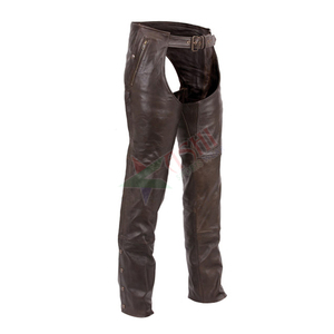 Women's Breathable Genuine Leather English <b>Chaps</b> Mid Rise Relaxed Fit with Zipper Closure for Motorcycle <b>Riding</b> - Product Image 2
