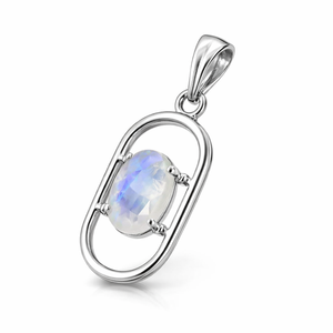 Pendentif Tendance en Argent Sterling Plaqué Rhodium avec Pierre de Lune Ovale et Motif Spirale – Fait Main, Minimaliste, Cadeau Idéal pour Elle - Product Image 3