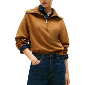 Sudadera con cremallera de cuarto para mujer, estilo casual urbano, hombros caídos, transpirable, ecológica, con capucha - Product Image 3