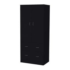 Armario Negro Wenden de FM Furniture con 2 Cajones, 2 Puertas y Amplio Espacio de Almacenamiento, Incluye Barra para Colgar Ropa - Product Image 2