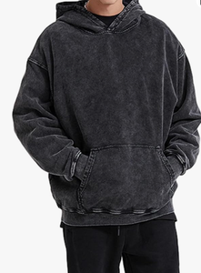 Sudadera con Capucha Negra para Hombre, de Algodón Lavado, Estilo Casual, Manga Larga, Color Sólido, con Cordón Ajustable y Bolsillos Laterales - Product Image 2