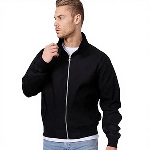 Blouson bomber noir pour homme, col montant, fermeture éclair, veste décontractée en polaire, coupe classique, matière polyester, automne - Product Image 1