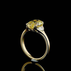 Brilliant 3 CT Oval Cut Lab Grown Yellow Diamond IGI Certified Three Stone Design 14k Solid Yellow Gold Minimalist Women's Ring - Product Image 4