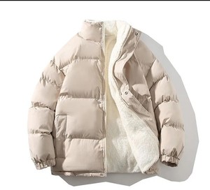Doudoune d'hiver décontractée unie en polyester épais avec doublure Sherpa, col montant et fermeture éclair - Product Image 4