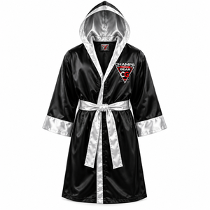 Robe de boxe personnalisée en coton avec capuche en satin, ceinture et logo sur mesure pour entrée au ring, écologique, vente en gros - Product Image 2