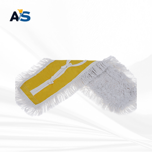 A&S Durable 5x40 White Industrial Dust Mop Aluminum Cotton Fibers Cut-End Design Reusable Self-Wringer Yellow Backing - Product Image 2