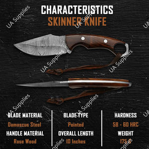 Couteau à lame fixe en acier Damas forgé à la main, manche ergonomique en bois de rose avec 4 trous pour les doigts, prise ferme, qualité industrielle, pour l'extérieur - Product Image 2