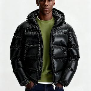 Factory Direct Men's Winter Puffer <b>Jacket</b> Hooded <b>Patchwork</b> Front Logo Casual Outerwear OEM - Product Image 5