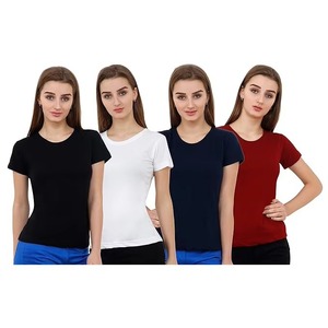 เสื้อยืดแขนสั้นผู้หญิงทรงคลาสสิก สีพื้น คอกลม ทรงปกติ ผ้าฝ้ายเจอร์ซีย์ 100% สไตล์ลำลอง - Product Image 6