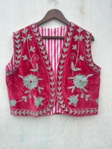 Premium Velvet Suzani Embroidered Vest Coat | Lightweight Handmade Ethnic Boho <b>Waistcoat</b> | Wholesale Boutique Designer <b>Women's</b> - Product Image 1