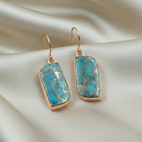 Blaue Kupfer-Türkis Edelstein Tropfen-Ohrringe 925 Sterling Silber Handgefertigte Hängeohrringe Roségold Gelbgold Plattierter Schmuck