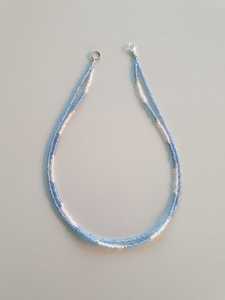 Collar de cuentas de vidrio azules y blancas en capas para mujer, gargantilla de cuentas de vidrio, joyería para vestido de playa de verano, accesorios casuales para el cuerpo C - Product Image 1