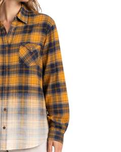 Chemise en flanelle à carreaux moutarde et marine personnalisée pour femme, manches longues, boutonnée, décontractée, en mélange de coton, haut tendance automne-hiver - Product Image 3