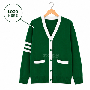 Cardigan élégant vert et blanc à boutons sur le devant avec logo personnalisé Cosh International pour sororité, style universitaire - Product Image 1