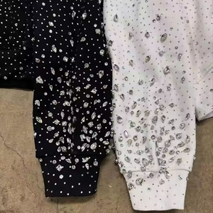 Sudadera con capucha unisex extragrande blanca con cremallera y pedrería, totalmente adornada con cristales, estilo urbano, para invierno, ODM, camisetas extragrandes - Product Image 4