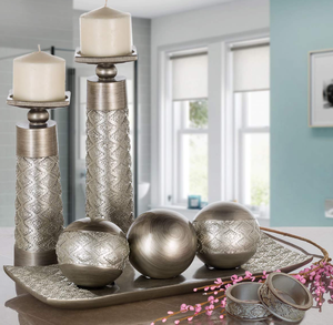 Home Decor Tray and Orbs Balls Set of 3 <b>Coffee</b> <b>Table</b> Mantle Decor Centerpiece Bowl with Spheres House Decorations Decorative - Product Image 3