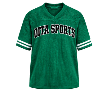 Emerald Green Knitted <b>V</b> <b>Neck</b> Sports Jersey Short Sleeve Stripe Trim Lightweight Custom Casual <b>Oversized</b> Athletic Team <b>Shirt</b> - Product Image 1