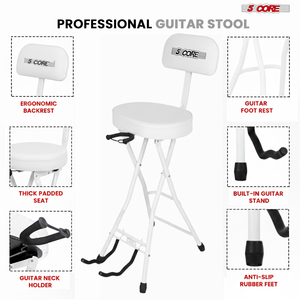 Taburete Metálico para Guitarra 5Core, Silla Acolchada de 3.15 Pulgadas con Respaldo, Plegable, con Reposapiés Integrado - Product Image 4