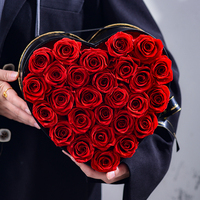 HFlora Roses Conservées Personnalisées dans une Boîte en Forme de Cœur 27 Roses Conservées Fait Main Cadeau Rose Éternelle Boîte Cadeau en Forme de Cœur