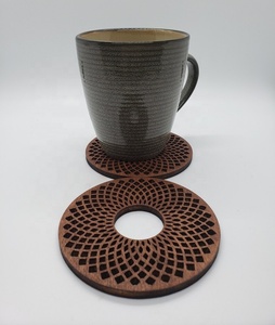 Geometric Spiral Laser Cut Solid Wood Coaster Handcrafted Heat Resistant Drink Mat <b>Table</b> <b>Protector</b> Coffee Tea Cup Holder - Product Image 3
