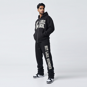 Conjunto Deportivo para Hombre con Cremallera Completa y Bordado, Sudadera con Capucha Oversize de Algodón Terry con Cremallera, Pantalones Deportivos Apilados de Forro Polar de 430 GSM - Product Image 4