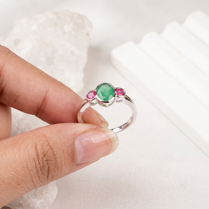 Natural <b>Emerald</b> and Ruby 925 Sterling <b>Silver</b> Three Stone <b>Ring</b> | Handmade Healing Fine Jewelry Gift for Women Wholesale price - Product Image 1