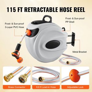 Avvolgitubo da Giardino Retrattile da 35 Metri, 1/2 Pollice, con Staffa Girevole a 180 Gradi per Montaggio a Parete, Ugello PE a 9 Getti, Lunghezza 30 Metri - Product Image 6