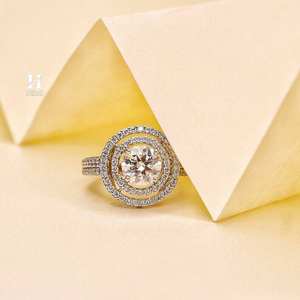 Luxury Round Cut Lab Grown Diamond Engagement <b>Ring</b> 14K White Gold Double Halo <b>Split</b> Shank Solitaire CVD Diamond Wedding <b>Ring</b> - Product Image 5