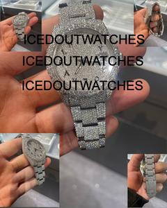 Montre classique pour homme en acier inoxydable avec bracelet en moissanite, montre de mode pour affaires, 40 mm, boîtier entièrement serti de moissanite - Product Image 3